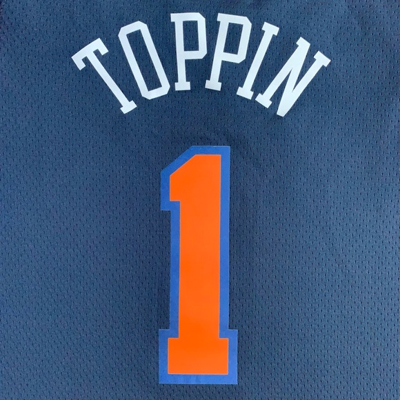 NWT Jordan Obi Toppin New York Knicks #1 Blue Statement Swingman Jersey 40 Men S - Picture 7 of 7